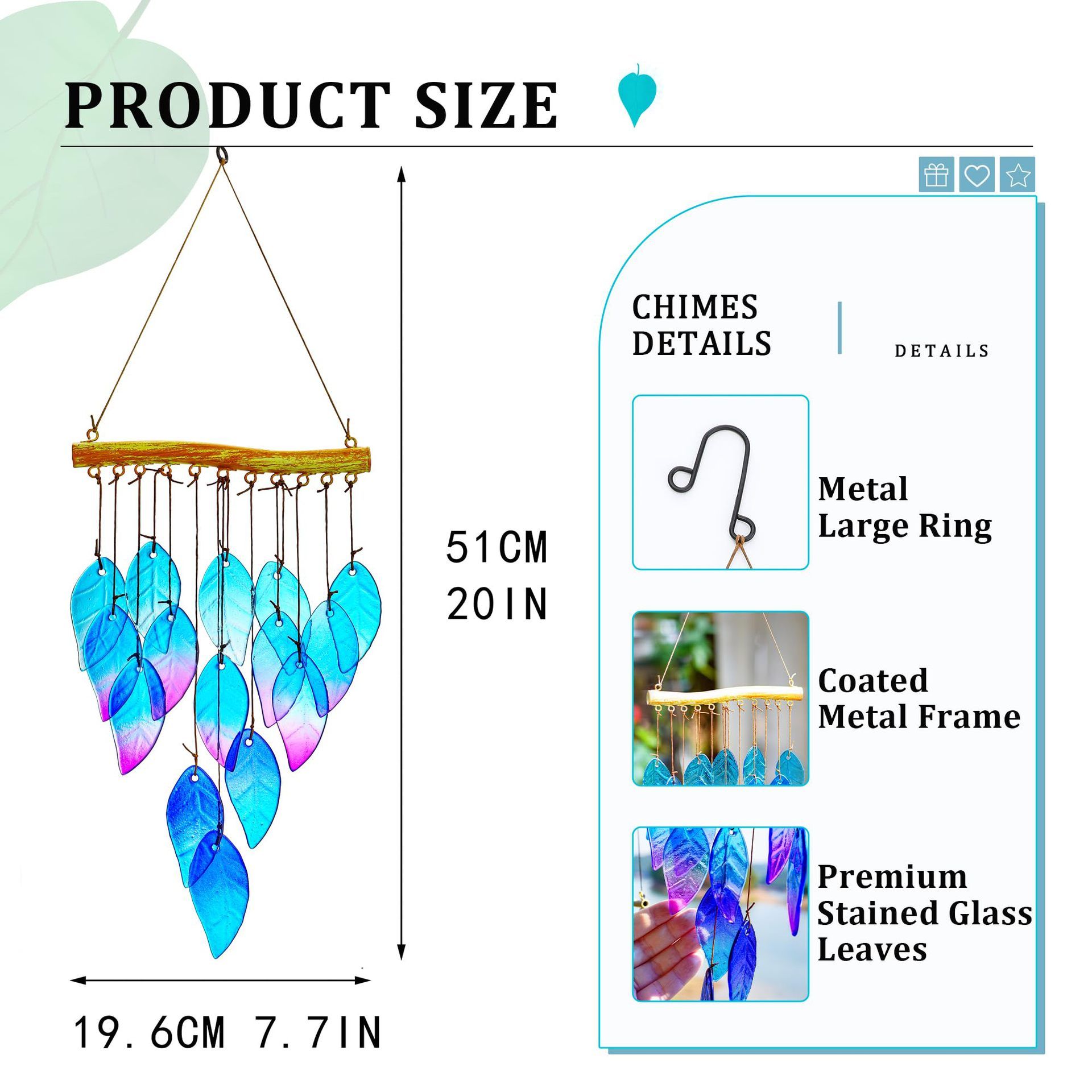 colored glass leaf wind chimes — image 5