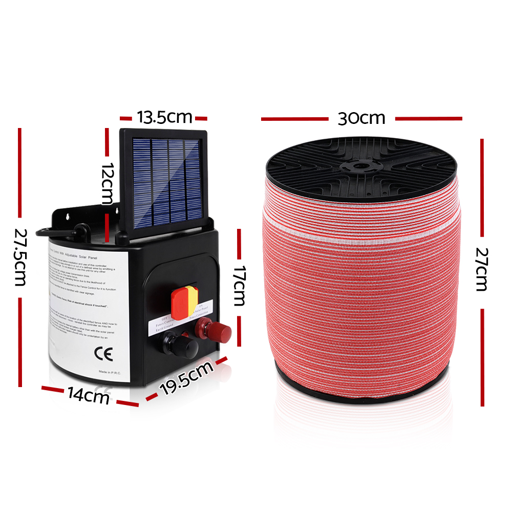 Giantz Fence Energiser 3KM Solar Powered Electric 1200M Poly Tape โ image 2