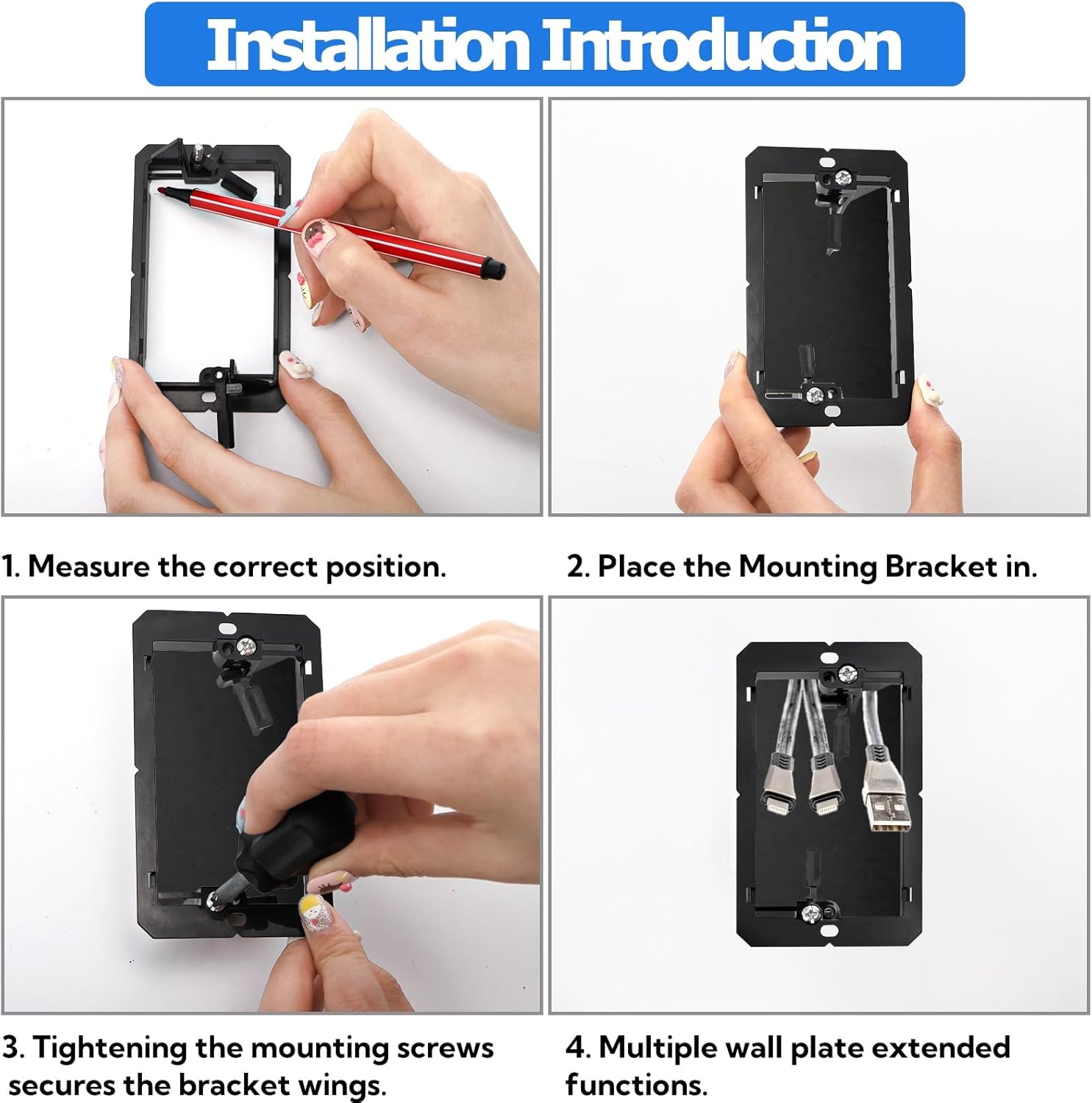 25 Pack Low Voltage Mounting Bracket, 1 Gang Flush Wall Plate, Drywall Cables Pass Through Wallboard, Single Cord Hider for Telephone Wires, Network Cables — image 4