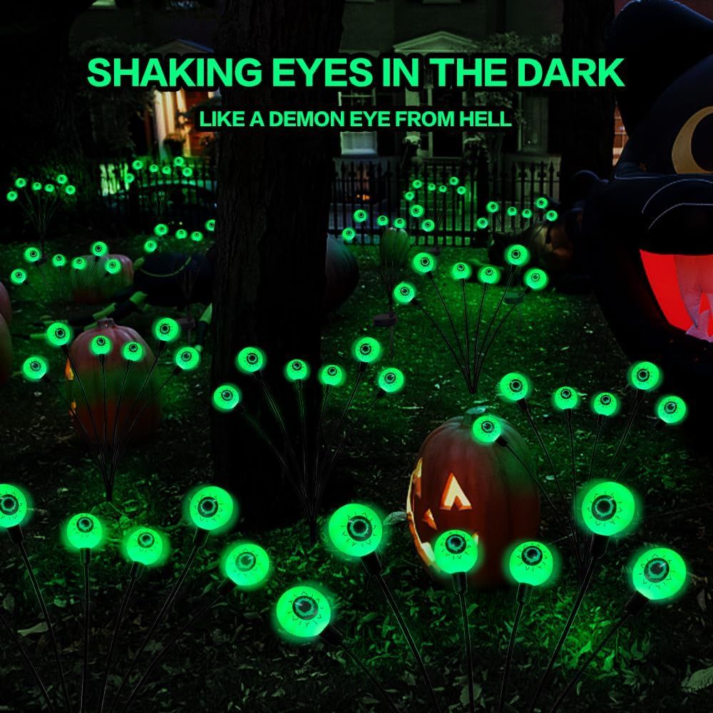 Halloween Decorations Outdoor Solar Scary Eyeball Lights, 2PACKS LED Green Eyeball Swaying Firefly Lights, Waterproof Solar Halloween Path Lights for — image 5