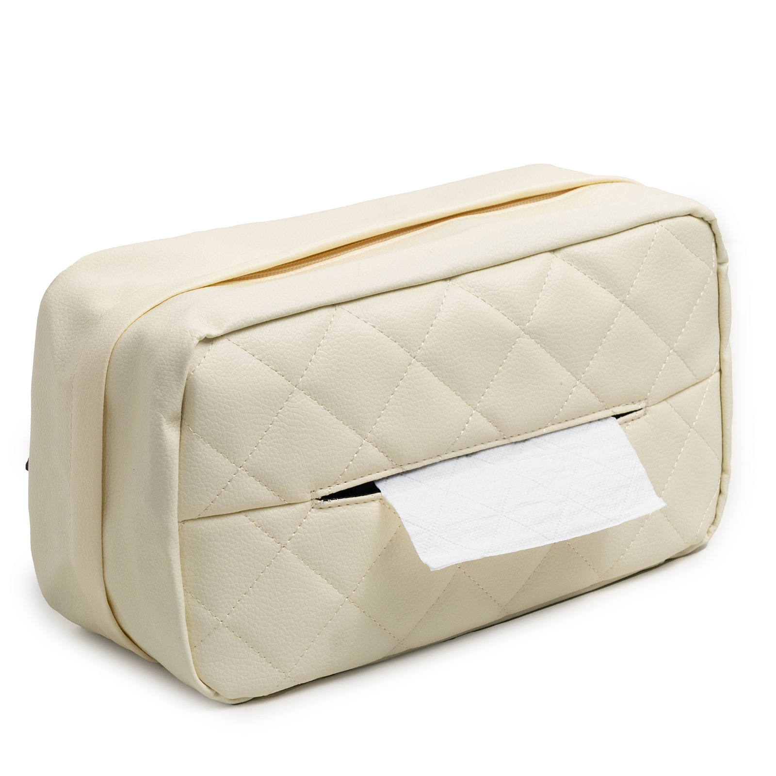 White 2-Pack Car Tissue Box Holder Set - Universal Sun Visor & Seat Back PU Leather Organizer