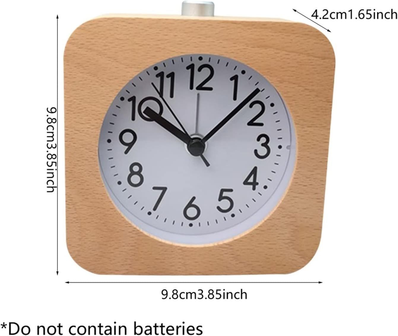 Square Wooden Alarm Clock with Arabic Numerals, Non-Ticking Silent, Backlight, Battery Operated, Nature — image 5