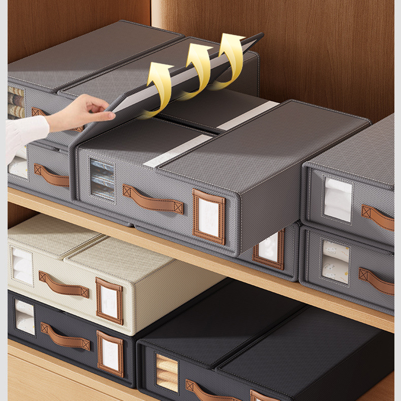 2 Pcs Black Non-Woven Fabric Storage Box with Lid - Transparent Window, Moisture-Proo โ image 4