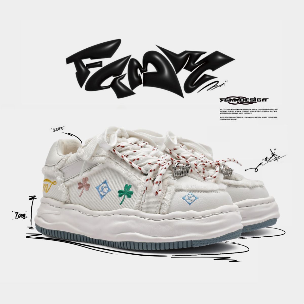 Casual Sneakers Embroidered Sneakers Four-Leaf Clover Shoes Comfortable - Black - Size 9(AU9/EU42) — image 2