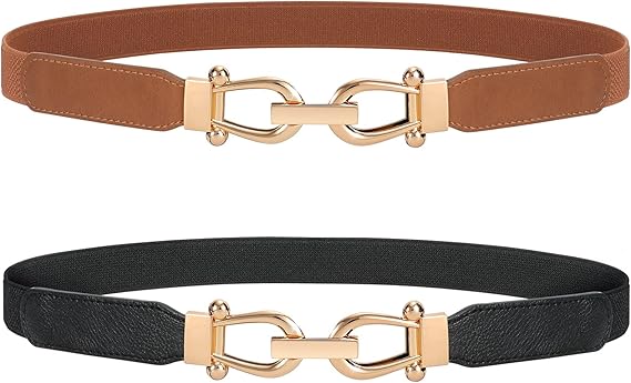 Women's elastic waistband - Retro waistband - Elastic band - Leather belt - Elastic - Tailored waistband - 2 pieces - Black and brown - 80 cm