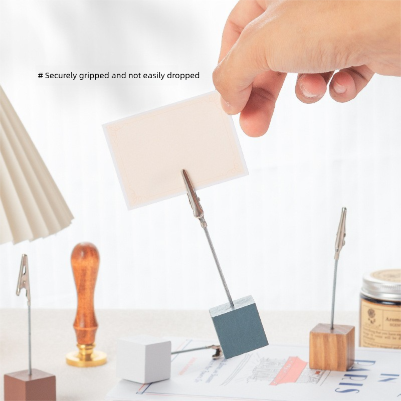 White 4 Pack Wooden Cube Memo Clips Photo Holders with Flexible Wire Alligator Clasp for Weddings Home and Office Desk Decor 11cm Height โ image 3