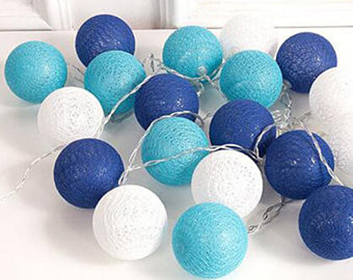 1 Set of 20 LED Blue 5cm Cotton Ball Battery Powered String Lights Christmas Gift Home Wedding Party Boys Bedroom Decoration Indoor Table Centrepiece โ image 5