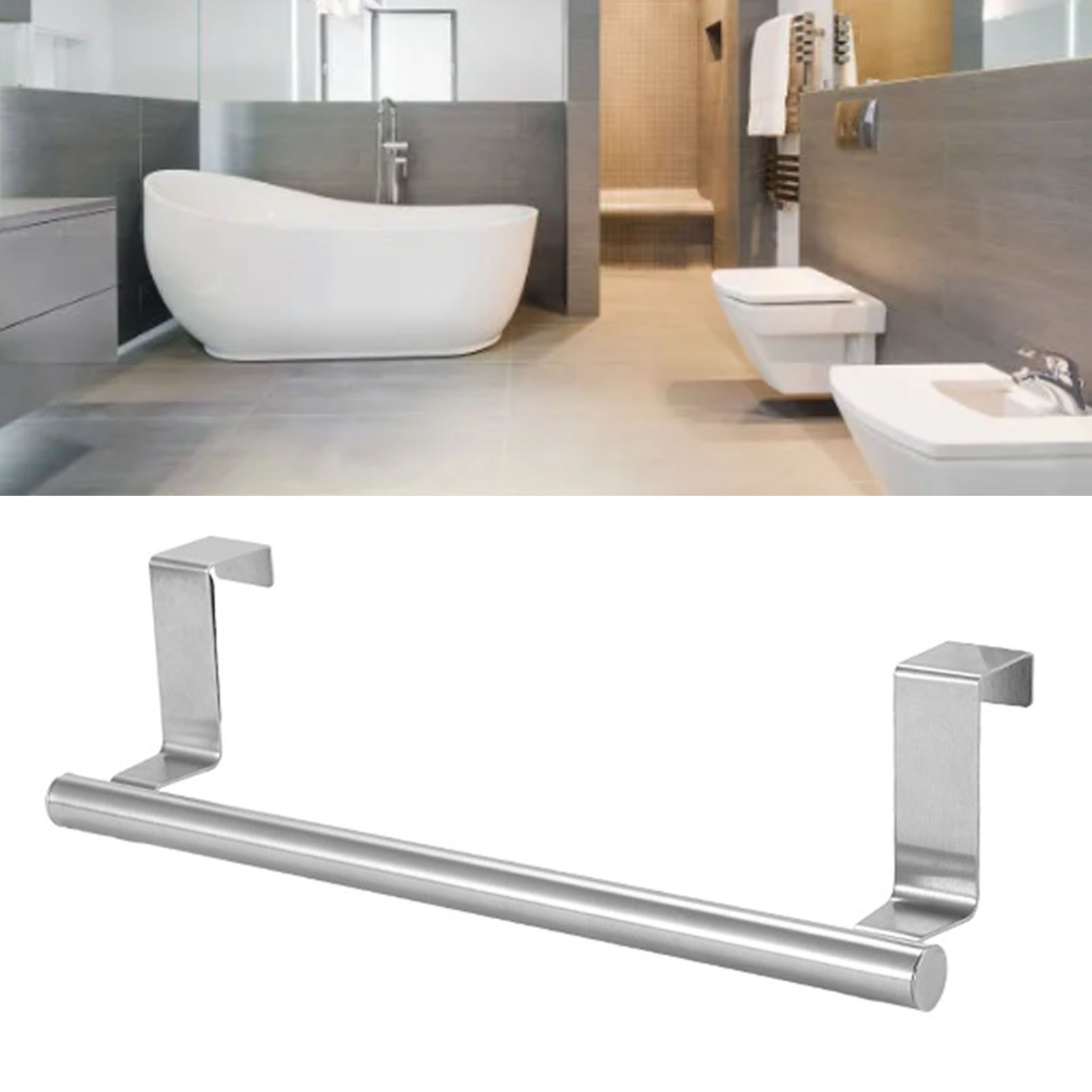 Multi Purpose Stainless Steel Single Bar Towel Rack Hole Free Towel Rack Bathroom Towel Bar S 6.2x23.5cm โ image 5
