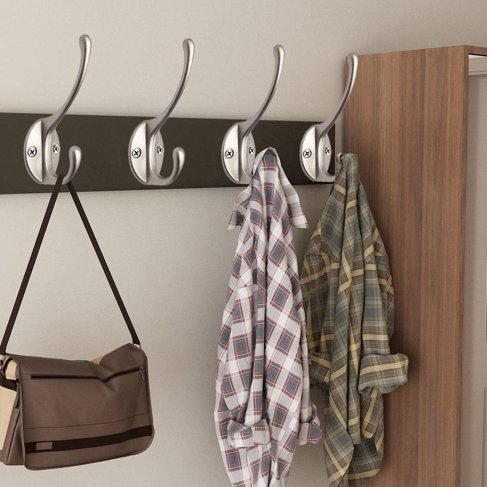 10 Pack Dual Coat Hooks Wall Mounted with 40 Screws Retro Double Hooks Utility Silvery Hooks for Coat, Scarf, Bag, Towel, Key, Cap, Cup, Hat (Silvery) — image 6