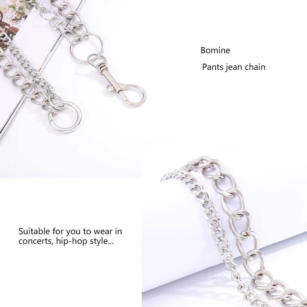 Bomine Hip Hop Pants Jean Chain Goth Punk Silver Trousers Chains Biker Heavy Thick Wallet Pocket Chains Silver Keychains Body Jewelry for Men and Women โ image 6