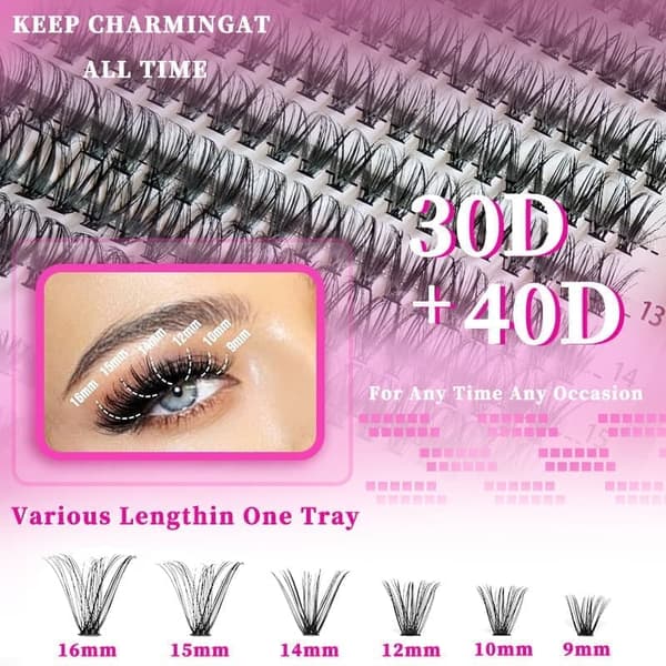 Individual False Eyelashes, Pre-made Cluster Lashes, Eyelash Extension Kit with D-curl for Beginners (30+40+50D)_tfrf โ image 3