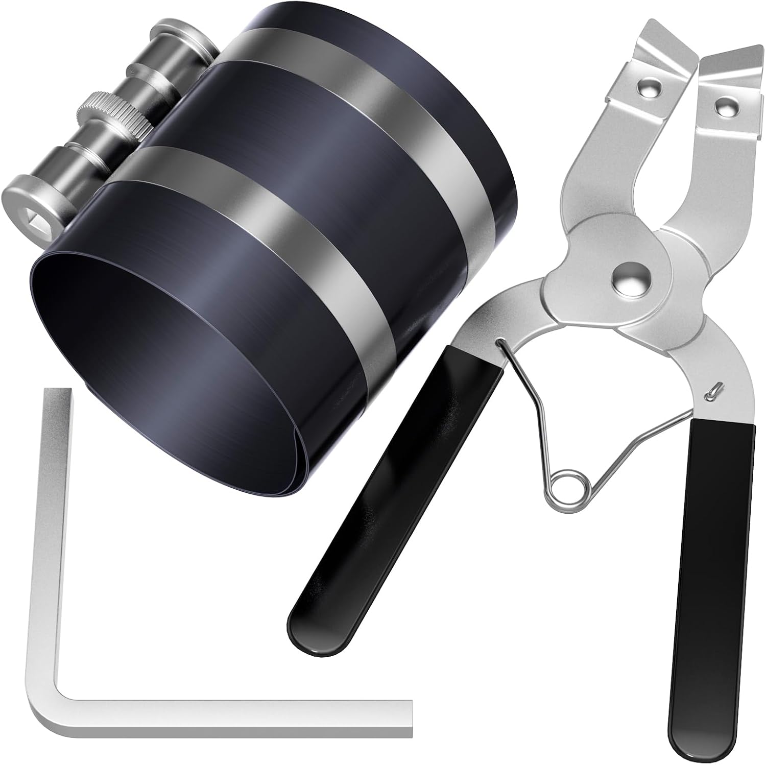 Piston Ring Compressor Tool,Car Engine Piston Ring Installer Removal Kit,Adjustable Sizes From 2-1/8 Inches To 7 Inches (53mm - 175mm) with Piston Installer — image 2