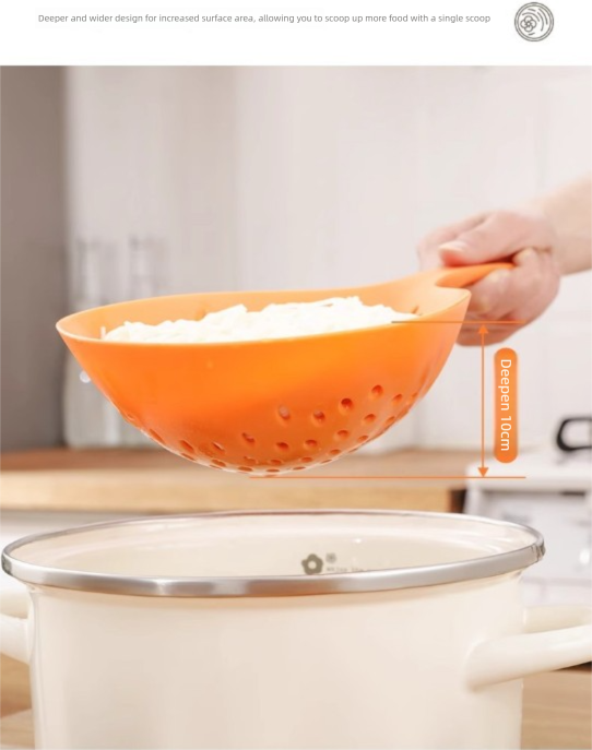 2 Pack Large Skimmer Slotted Spoon Colander Scoop - Long Handle Heat Resistant Food Strainer for Pasta, Noodles & Dumplings - White & Orange โ image 4