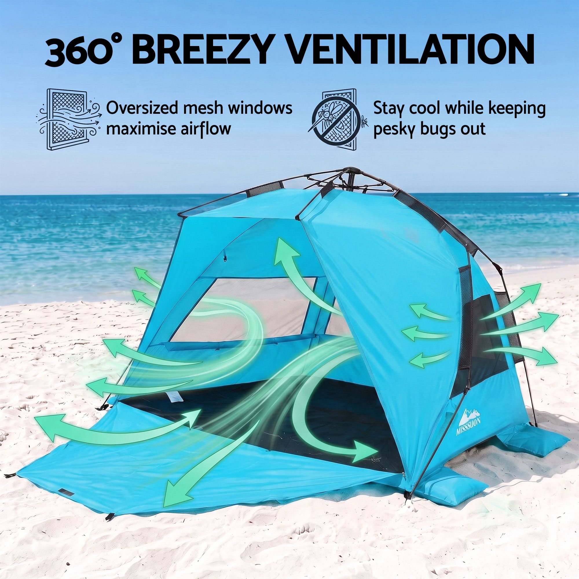 Weisshorn Beach Tent 3-4 Person Pop Up Sun Shade UPF 50 Automatic Outdoor Blue โ image 5