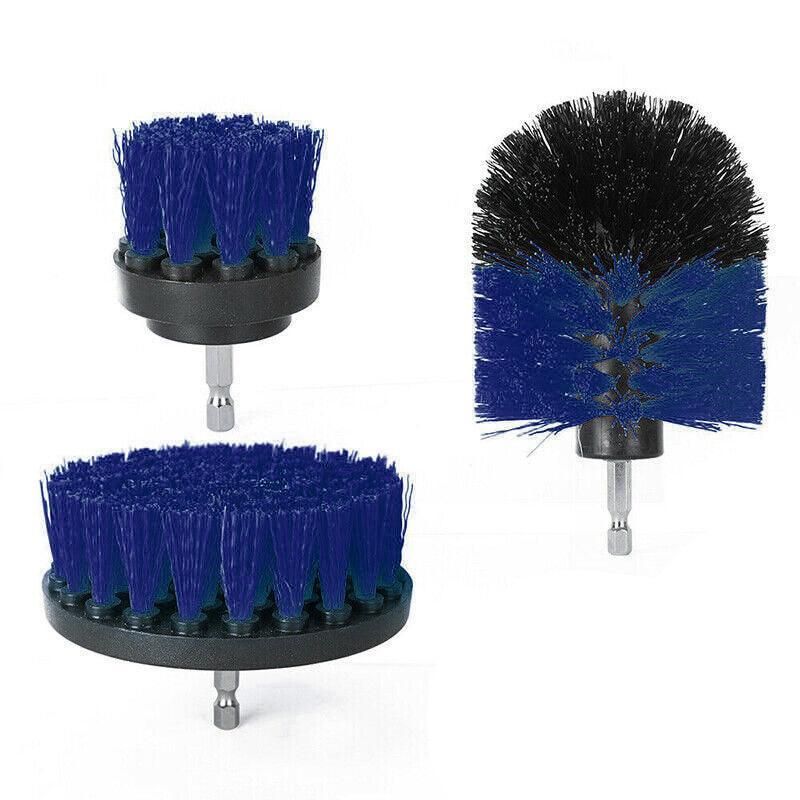 3Pcs Drill Attachment Set Drill Brush Kit Bathroom Carpet Cleaning Tool Scrubber - Blue