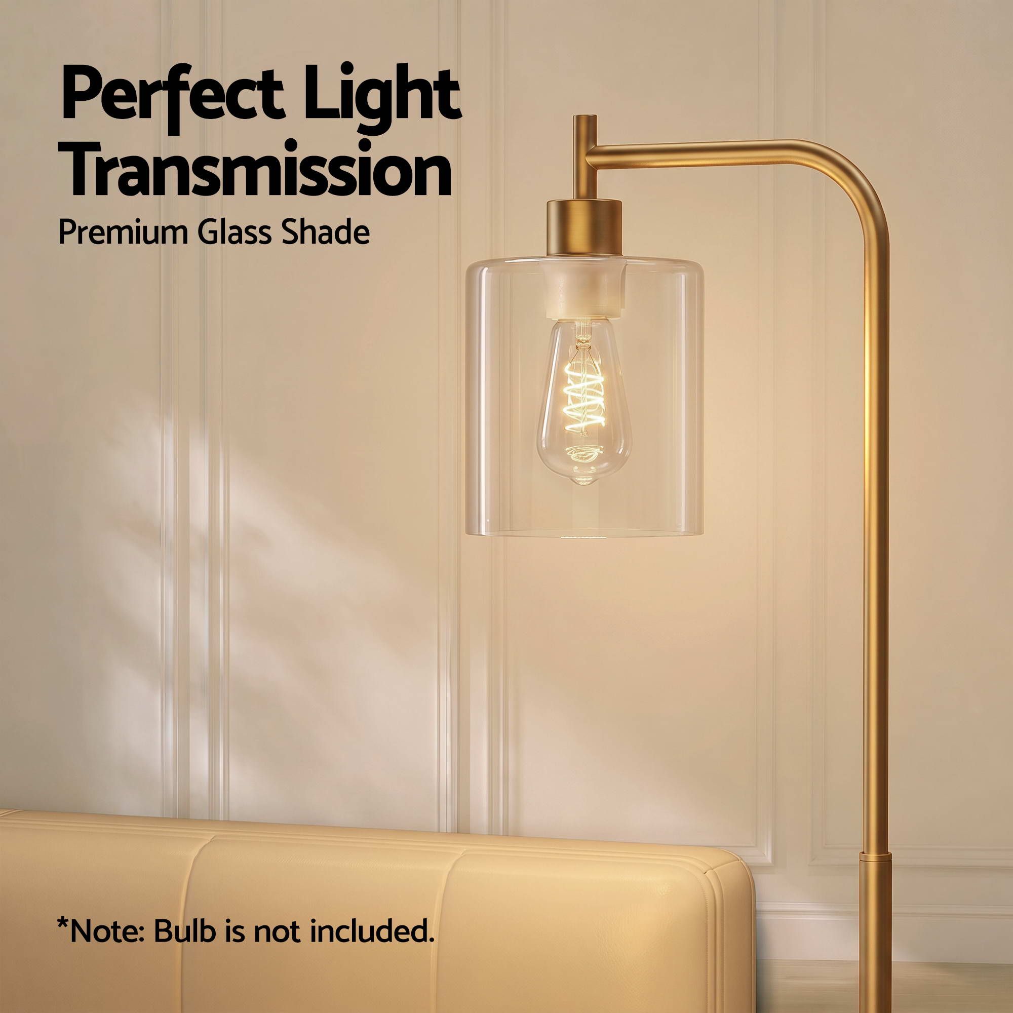 Artiss Floor Lamp Modern Industrial Standing Light with Clear Glass Shade, GoldMetal Tall Lamp for Living Room, Bedroom & Office, Anti-Tipping Weighted Base & โ image 3