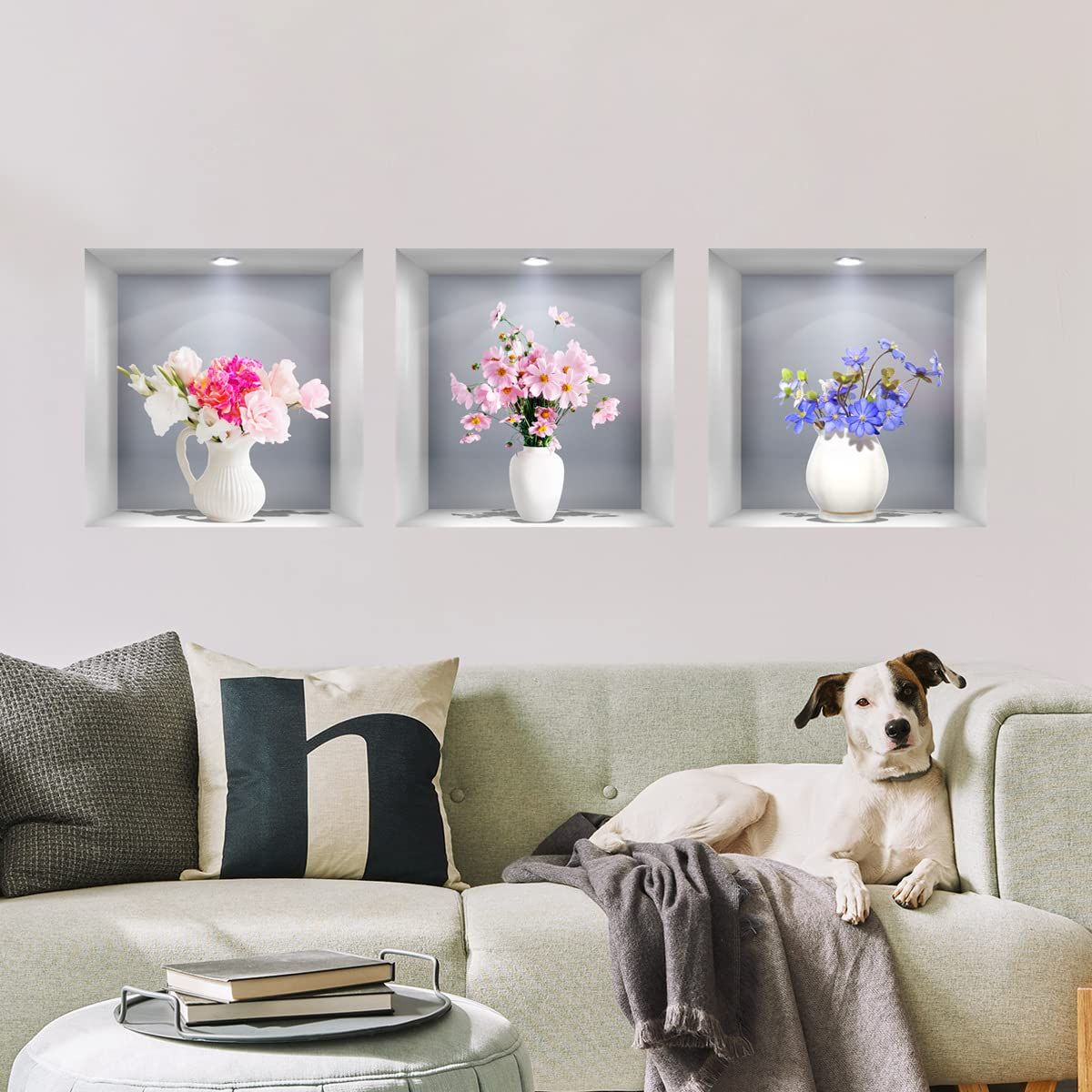 3D Vase Wall Stickers White Vases Daisy Flower Wall Decal DIY Rose Floral Wall Decor Removable Waterproof Wall Art (Vase Daisy) — image 3