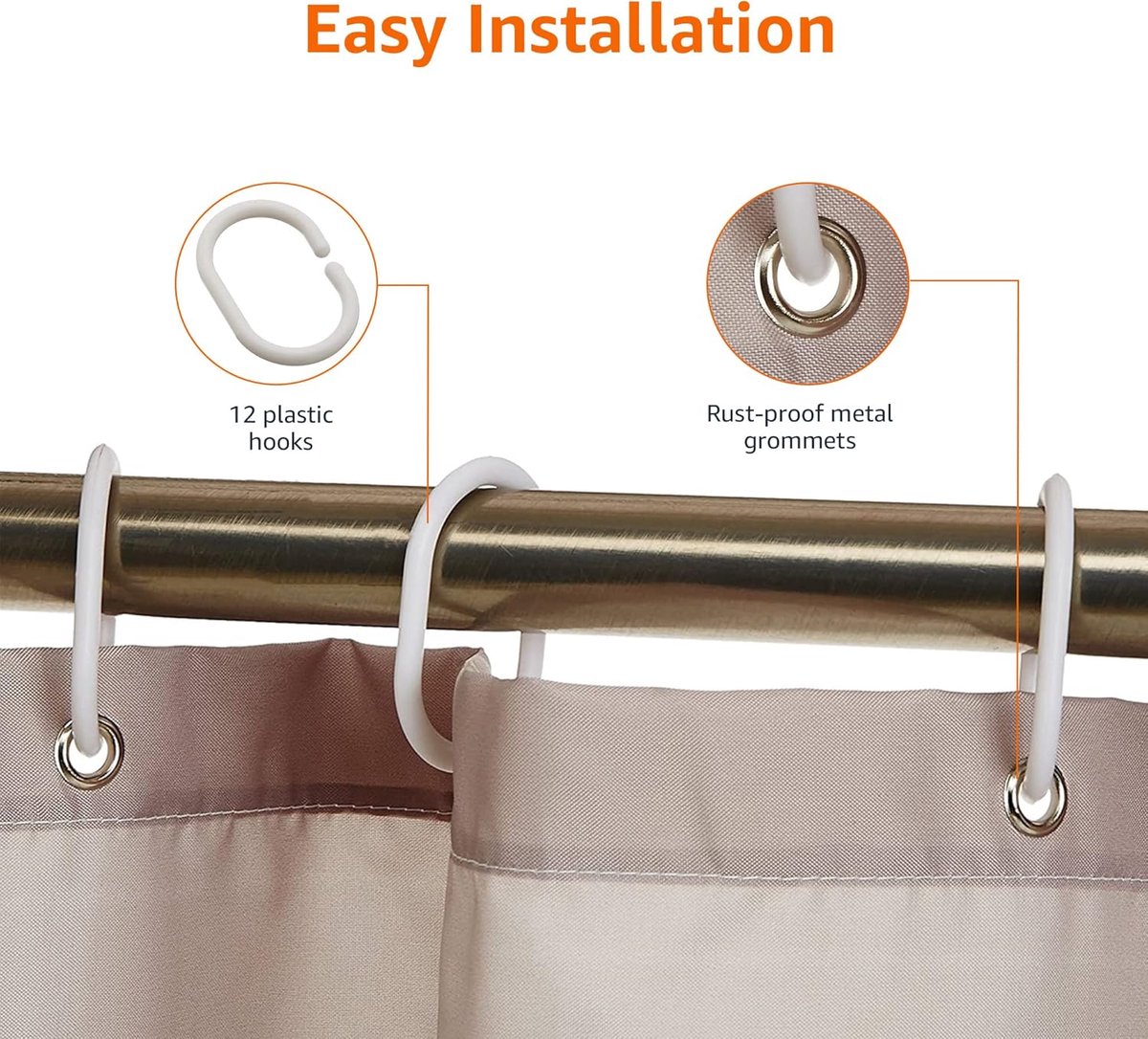 Shower curtain - Shower curtain for the bathroom - Anti-mold shower curtain - water-repellent material - with rings - machine washable - Bathroom accessories โ image 4