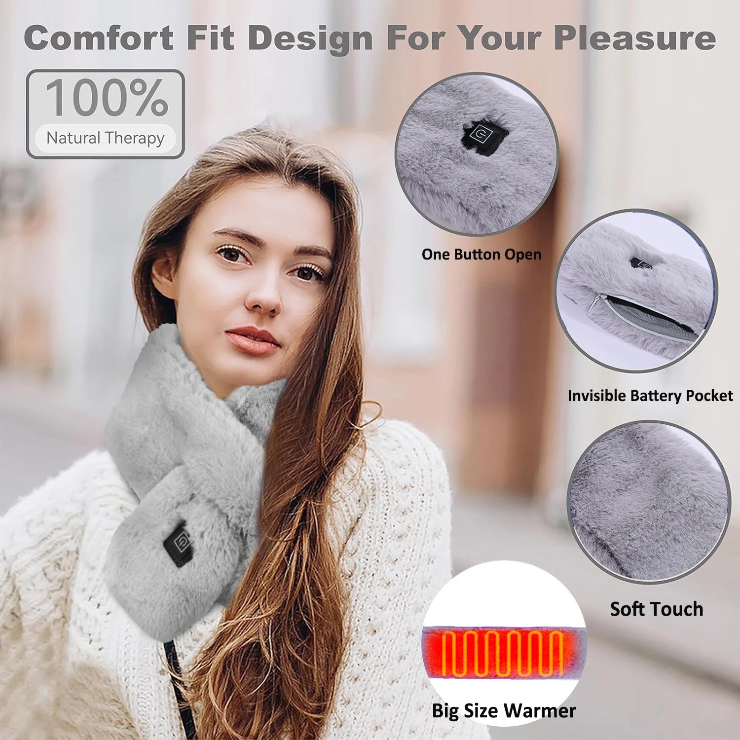Red Adjustable Electric Heated Scarf with Plush Fabric - 3 Heat Settings — image 3