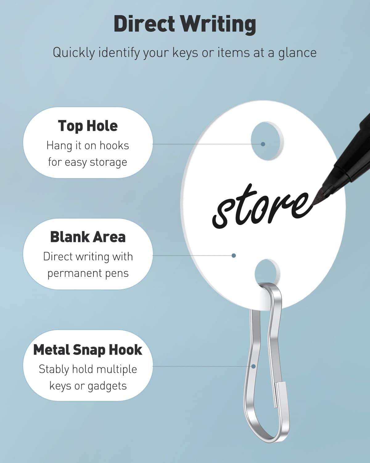 50 Pcs Key Tags 1 Inch Plastic Key Chain Tags with Metal Snap Hooks Double-Sided Writable White Tags Sturdy Key Item Identifiers for Home and Office — image 2