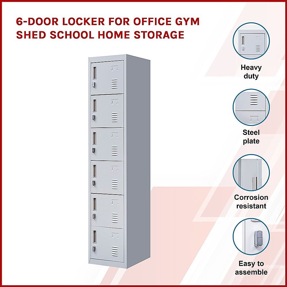 6-Door Locker for Office Gym Shed School Home Storage — image 3