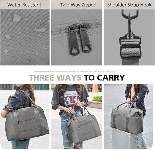 Travel Duffle Bag with Trolley Sleeve, Weekender Overnight and Gym Bag for Carry On Travel, Hospital Stays and Short Trips, Grey — image 6