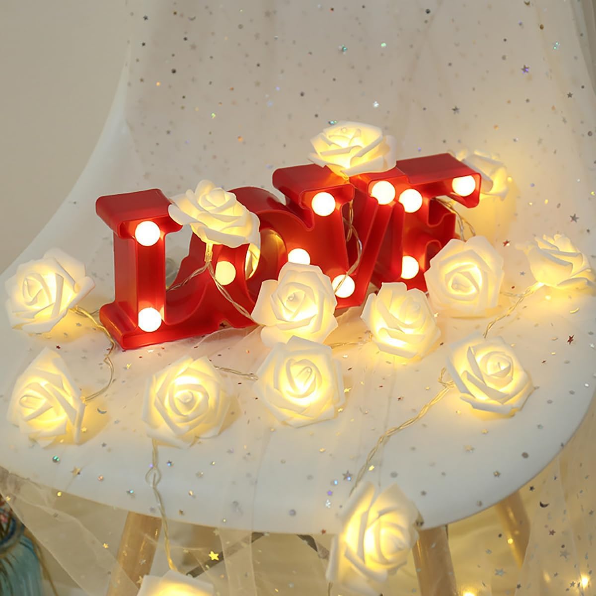Rose LED Fairy Lights for Bedrooms, Weddings and Party Decor, Decorative Flower String Lighting for Indoor Ambience, Warm White and White — image 3