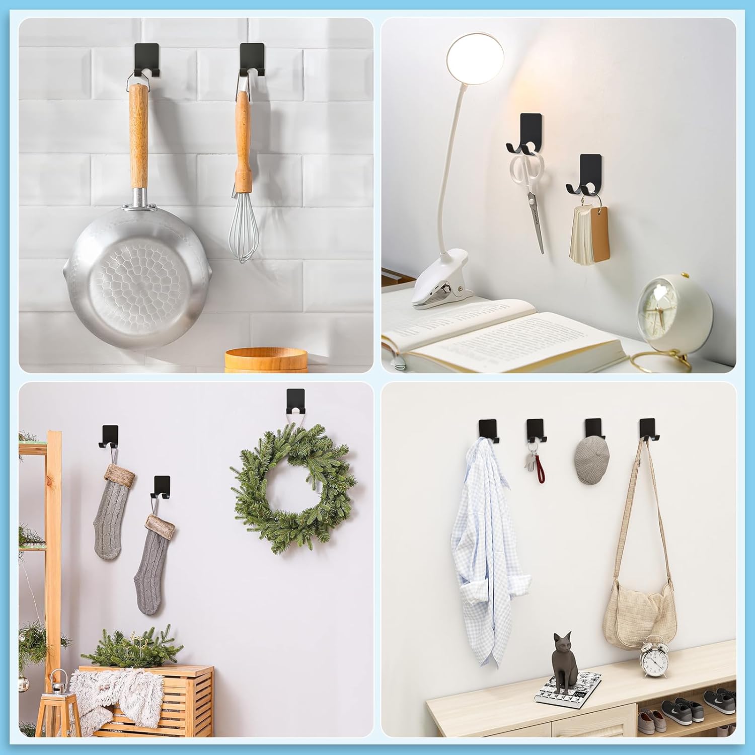 Shower Wall Razor Holder, Metal Adhesive Razor Hooks for His and Hers, Waterproof, Black, 2 Pcs โ image 5