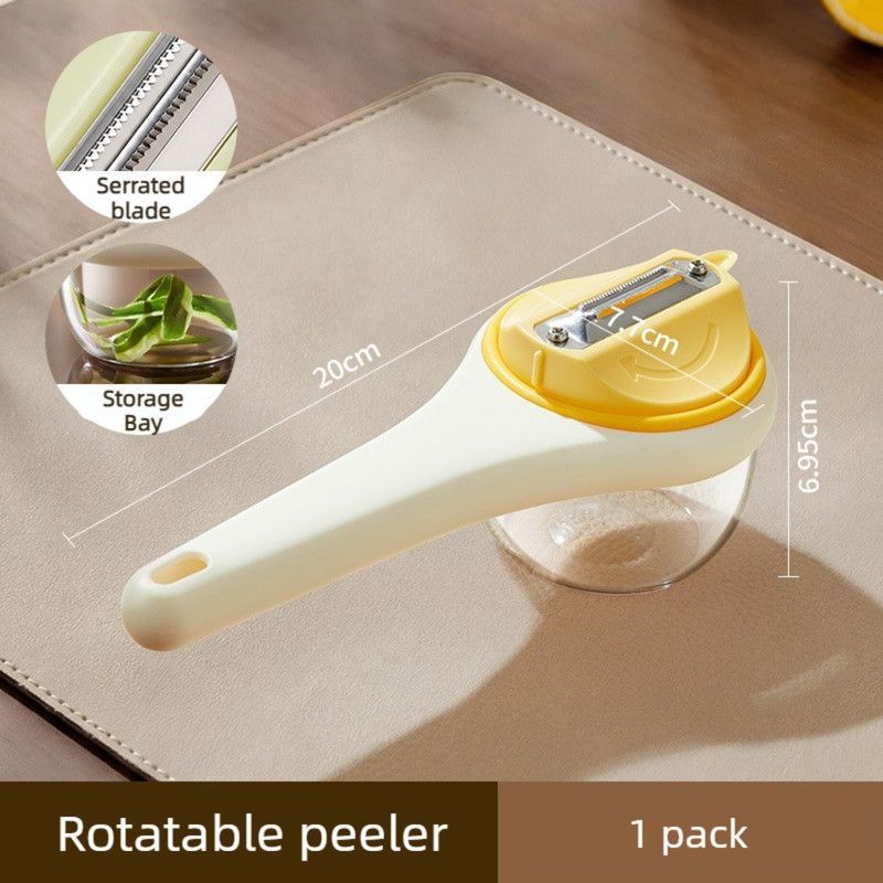Rotatable Vegetable Peeler with Peel Storage Container, Anti-Splash Stainless Steel Peeling Tool—Yellow