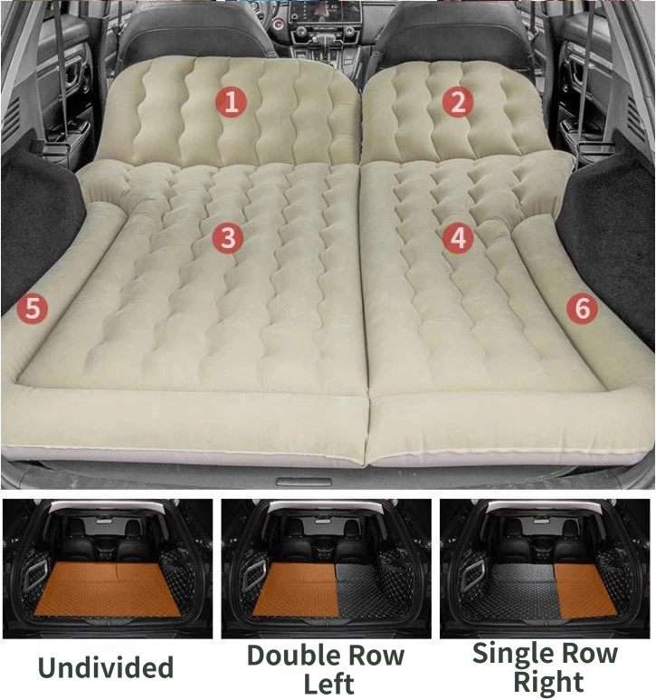 Grey Large Inflatable Universal Car Air Mattress with 2 Pillows, Pump and Storage Bag - Dual Zone Split Bed Soft Flocked Camping Travel Bed Integrated Head / โ image 4