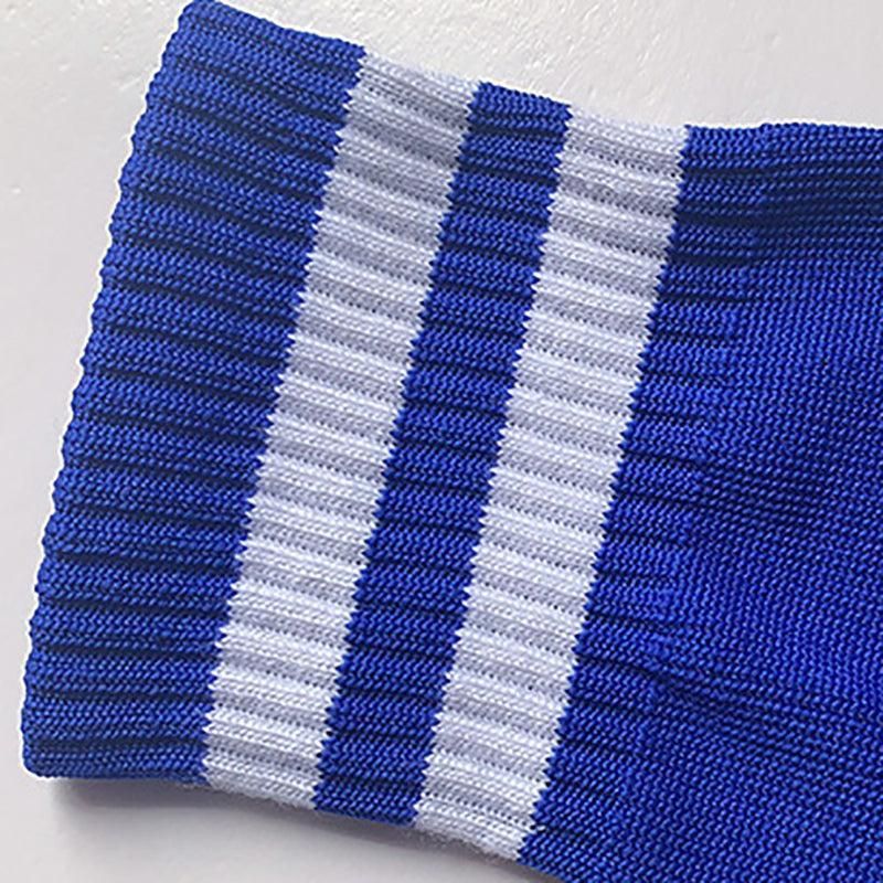 Mens Womens Sports Breathable Tube Long High Socks Knee Warm Casual Footy Soccer - White+Blue — image 4