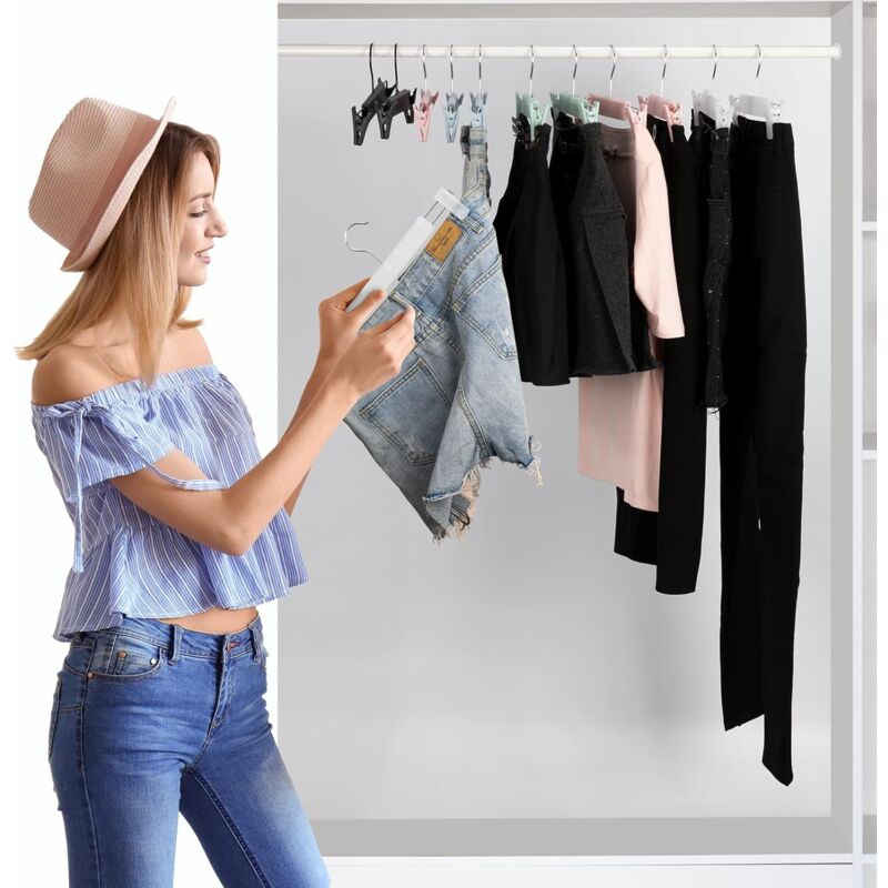 10 Pack Skirt Hangers, Trouser Hangers, With 2 Adjustable Non-Slip Clips, For Hanging Pants, Socks, Skirts - Translucent — image 4