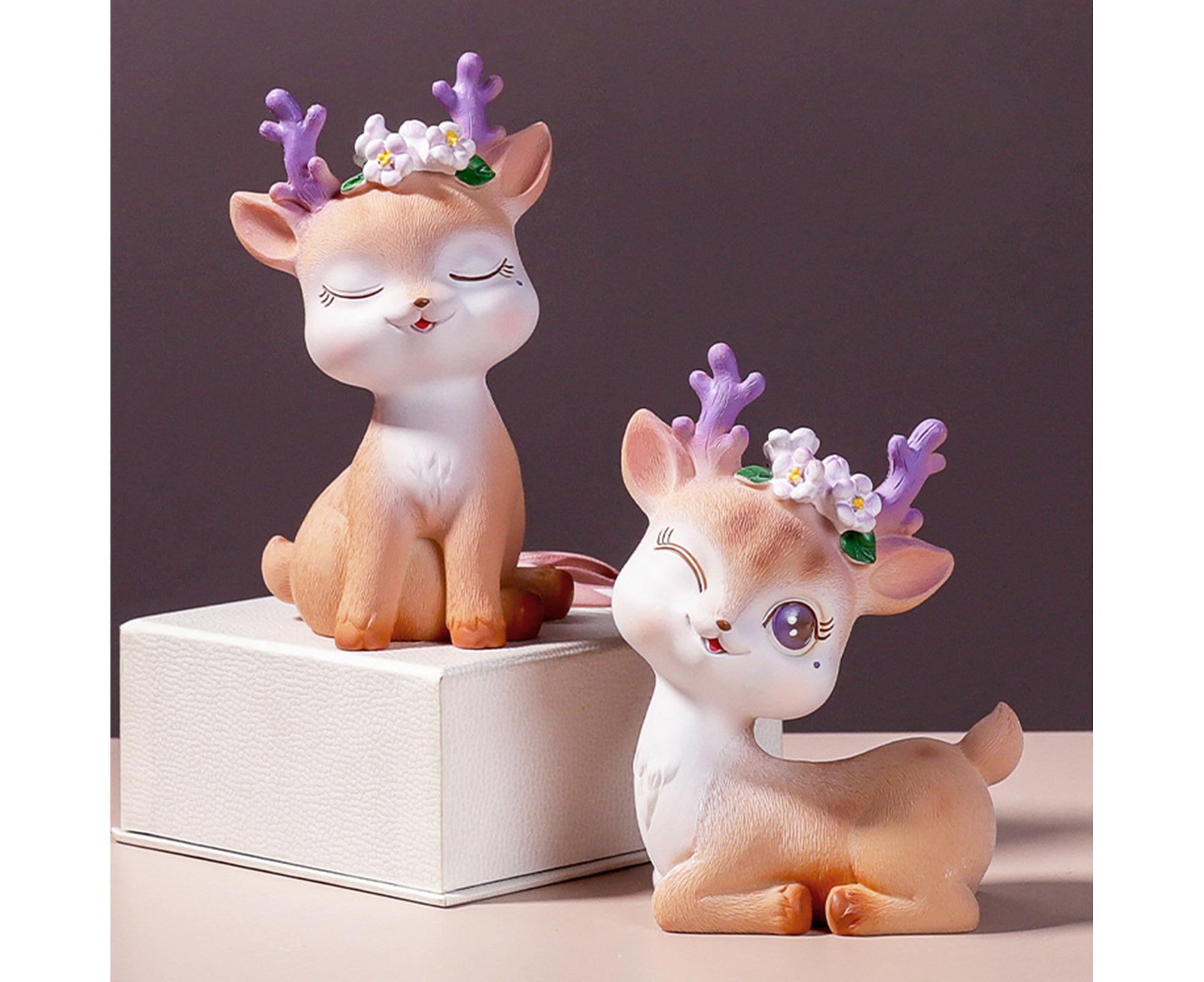 Cartoon Small Deer Resin Reindeer Craft Miniature Desktop Ornaments Car Decor- B — image 5