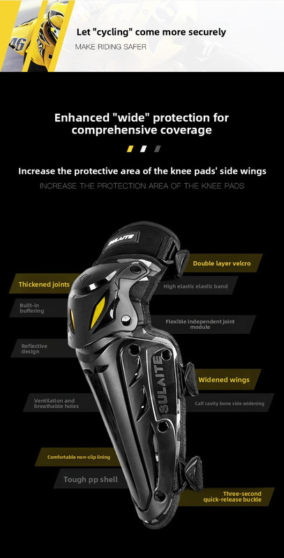 SULAITE CE Level 1 Certified Motorcycle Knee Pads Long Shin Guards Grey Motocross Armour Quick Release Hard Shell for Dirt Bike Racing — image 3
