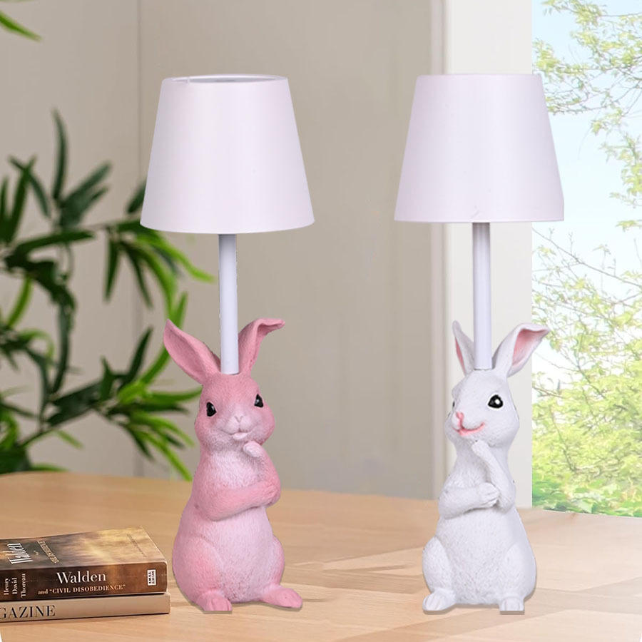 Yellow Bunny White Lampshade Adorable Rabbit Resin Table Lamp - 3-Color LED, USB Rechargeable, Touch Dimming โ image 3