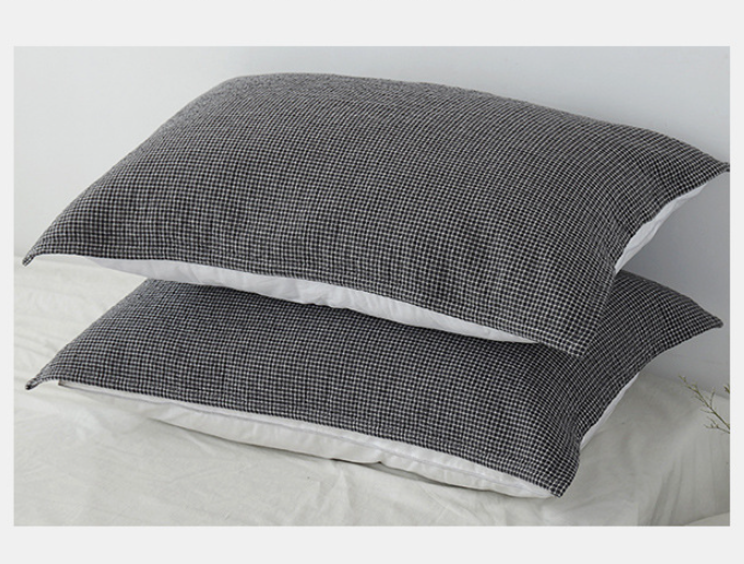 Brown Breathable 4-Layer Cotton Gauze Pillow Towel Pair - Japanese Style Grid (52x75cm) โ image 3