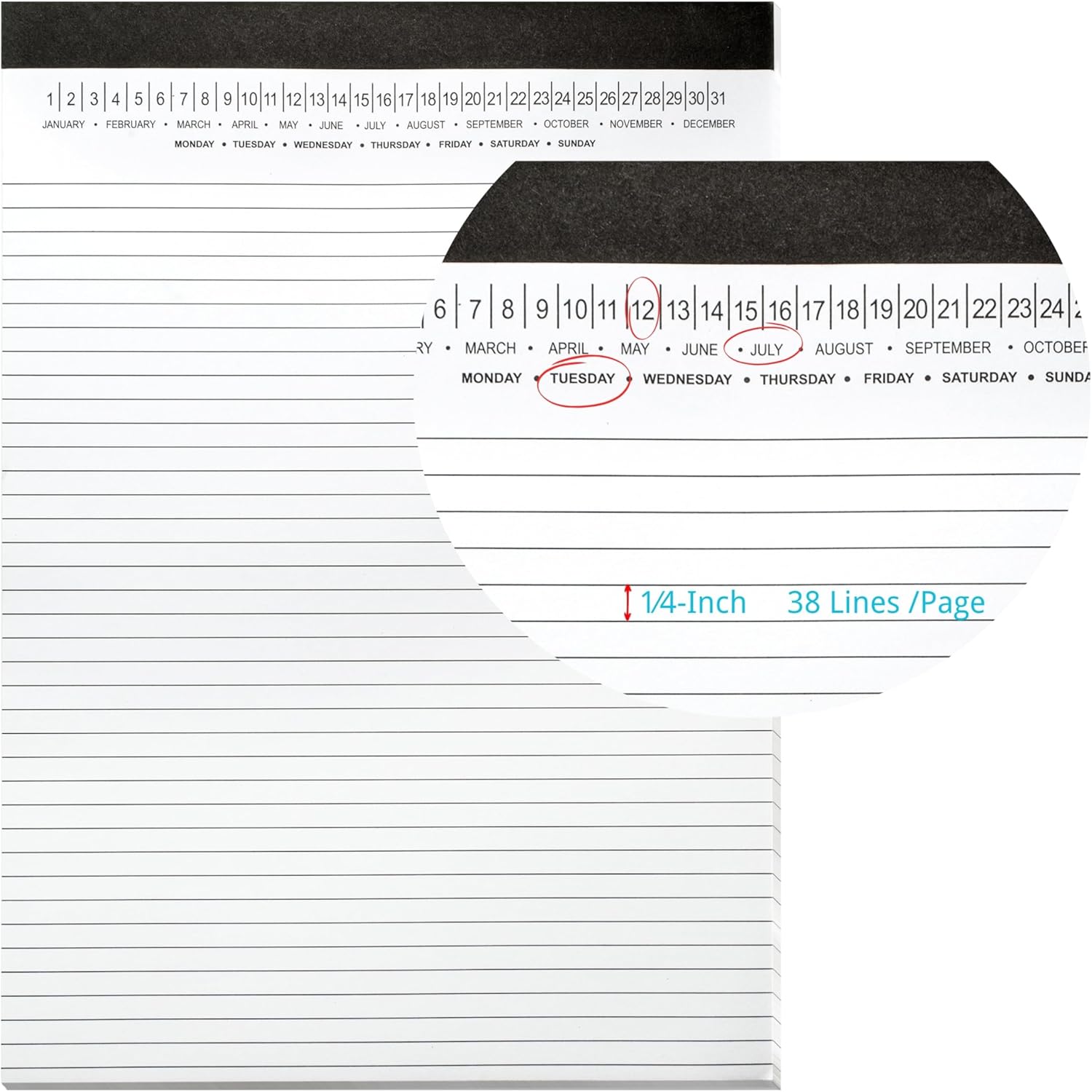 Legal Pads 8.5 x 11 with Date on Top, Narrow Ruled, White Note Pads College Ruled Writing Tablets for Office, School, 50 Sheets, 3 Pack — image 2