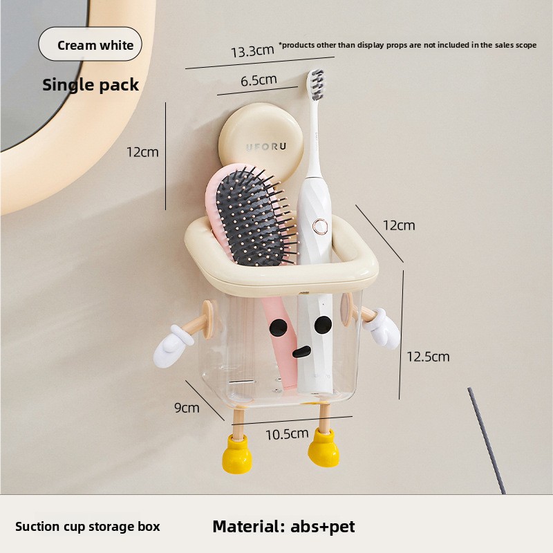 Cute Suction Cup Bathroom Organizer Wall Mounted Toothbrush Holder No Drill Storage Caddy with Drainage Holes for Electric Toothbrush Razor Toothpaste Cream