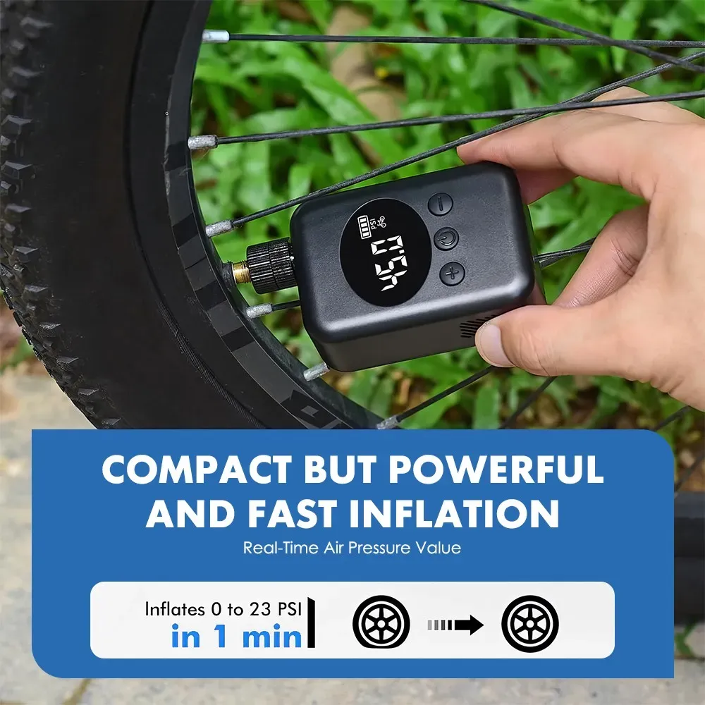 Mini Electric Bike Tyre Pump Black 150 PSI with Digital Gauge for Presta and Schrader Valves โ image 6