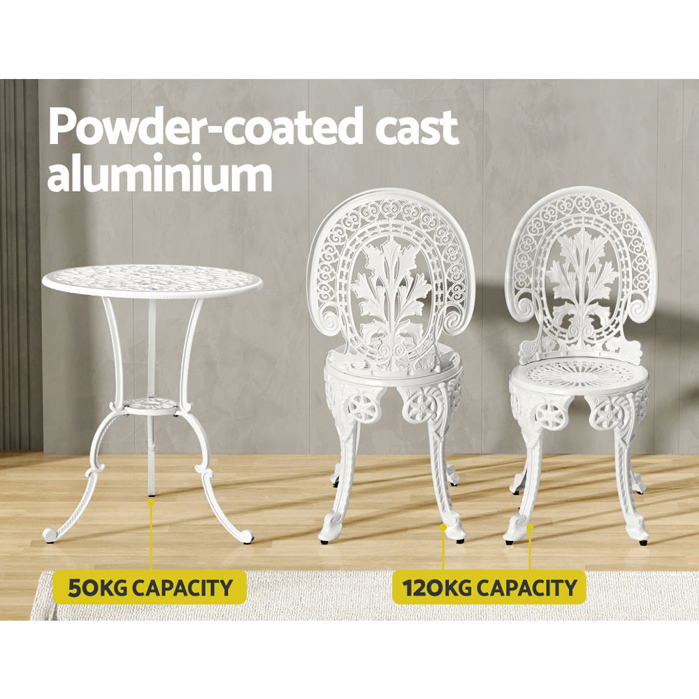 Gardeon 3PC Patio Furniture Outdoor Bistro Set Dining Chairs Aluminium White โ image 5