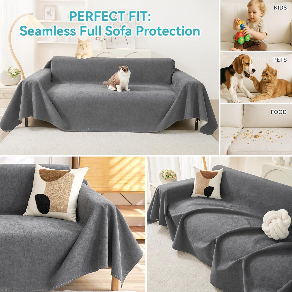 71" x 118" Couch Protector from Cat Claws, Waterproof Couch Cover Anti Slip, Couch Cover 3 Cushion Sofa Washable, Anti-Scratch Pet Sofa Cover Heavy — image 4