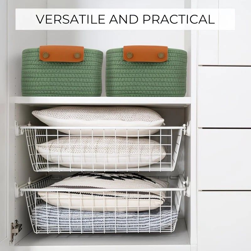 5-piece cotton rope storage basket set, cotton woven with leather handles, multiple sizes for organizing desk sundries, beautiful and practical to enhance โ image 6
