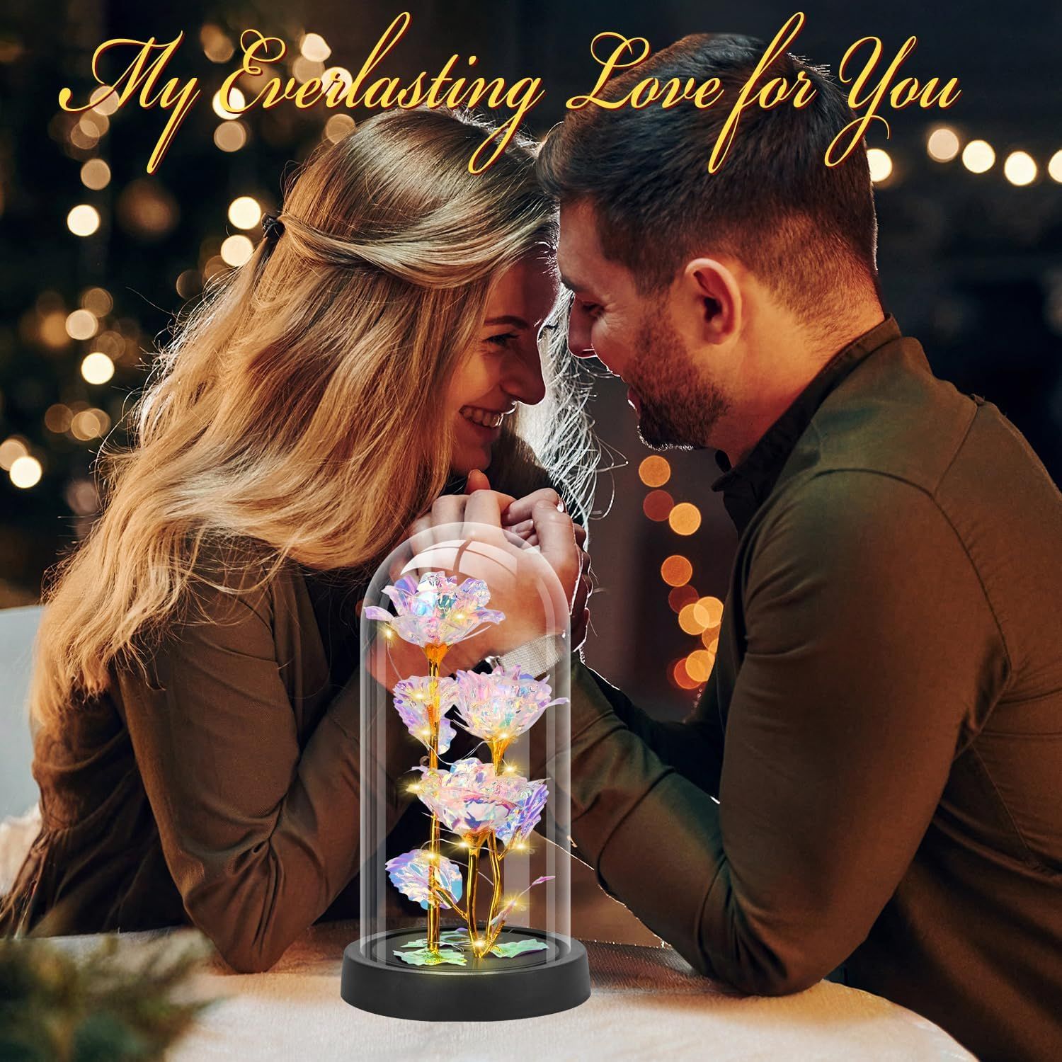 Eternal Blue Rose in Glass Dome with LED Lights, Romantic Forever Flower Gift for Valentine’s Day Anniversary Mother’s Day Birthday (Purple) — image 3