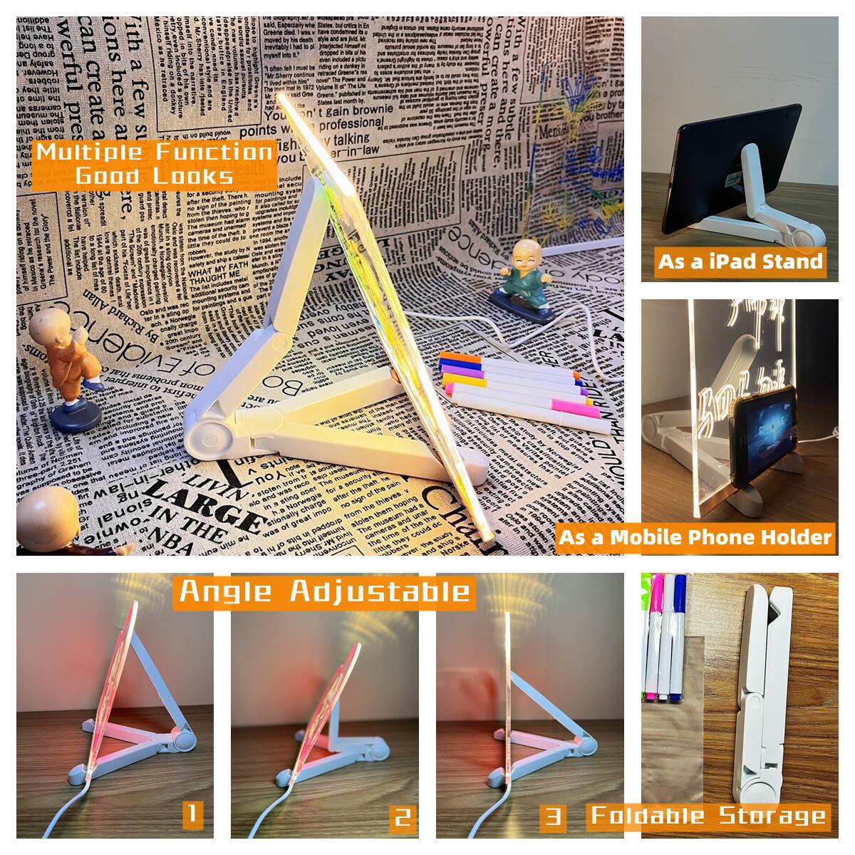 30*30cm DIY Erasable Children's Drawing Board - LED Light Blackboard with Stand for Writing and Doodling โ image 4