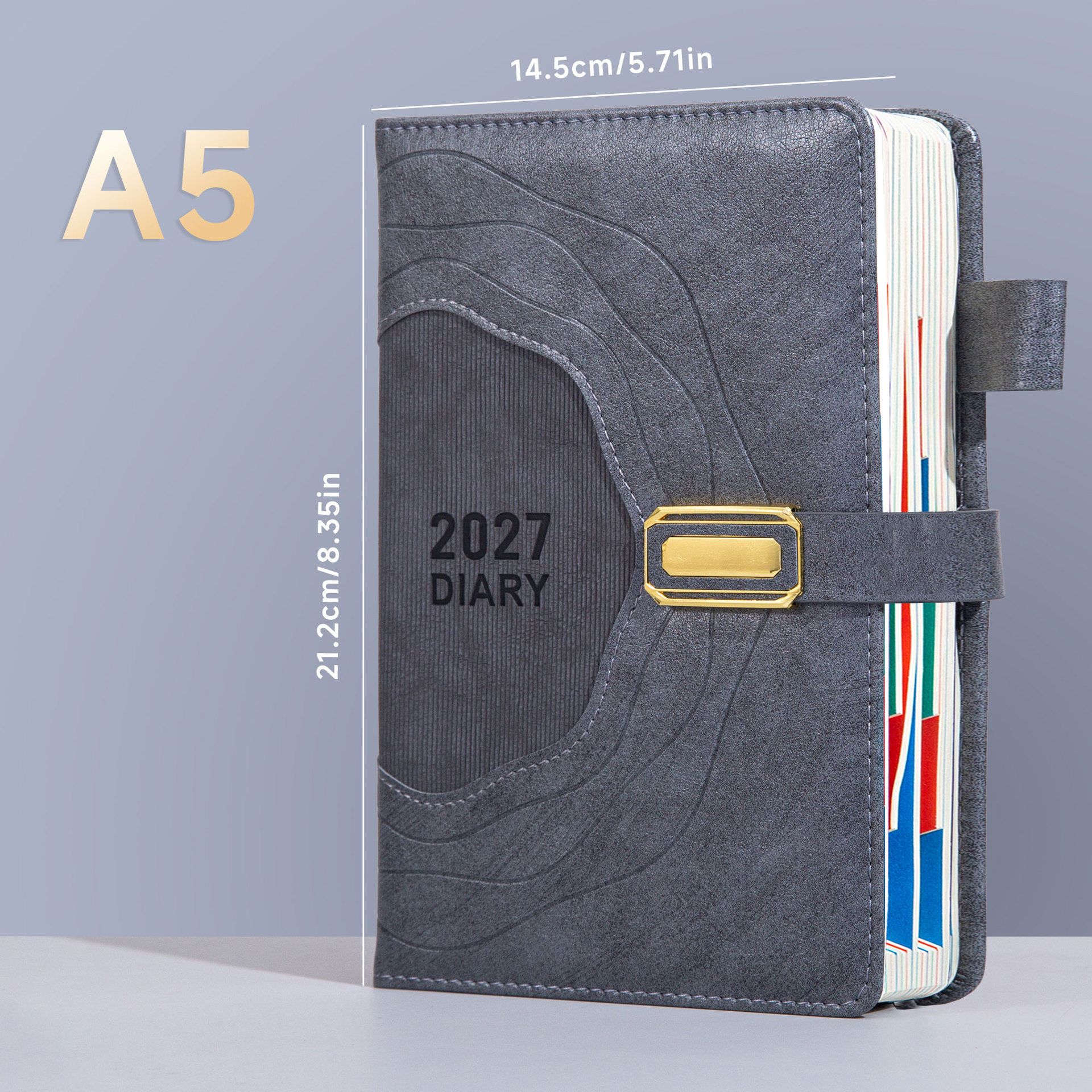 2027 A5 Vintage Annual Planner | Daily Planning + Weekly & Monthly Notes, Academic Style Faux Leather Cover, Efficient Time Management(GERY)
