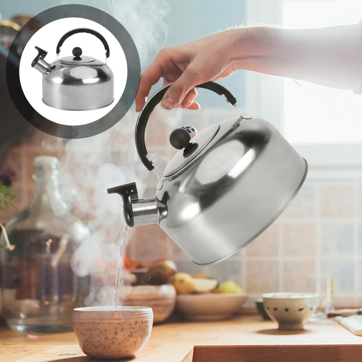 Whistling kettle - Food-grade stainless steel - Boils water quickly - 2-liter coffee maker - With insulated handle - Suitable for camping — image 2