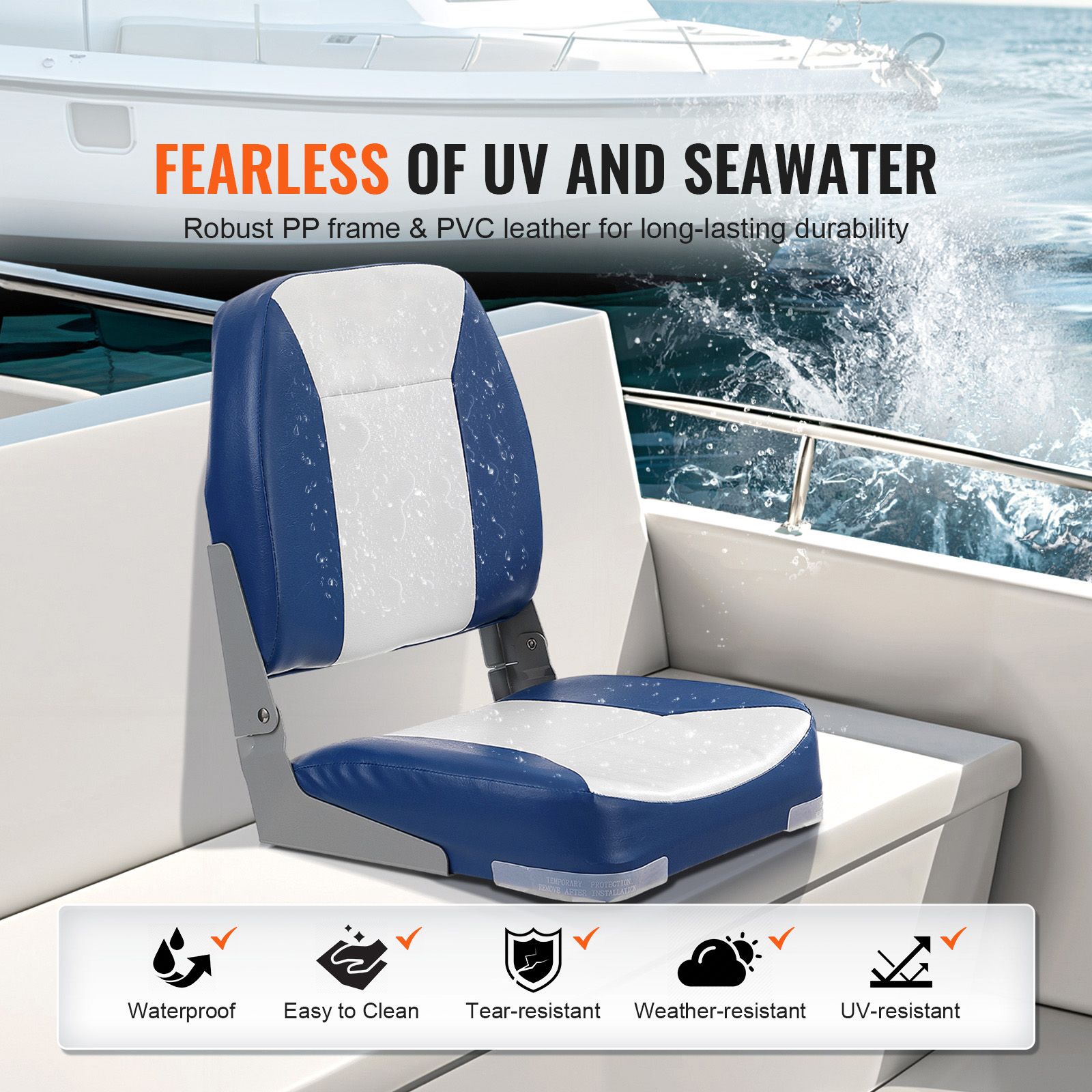 Boat Seat Low Back Fold-Down Fishing Boat Chair with Sponge Padding 2 Pack — image 4
