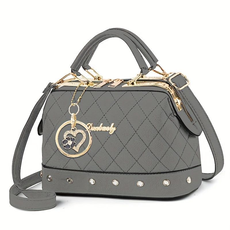 Women'S Handbag Quilted Handbag Studded Handbag Black Handbag Gold Toned - Blue - Size 25-13-16