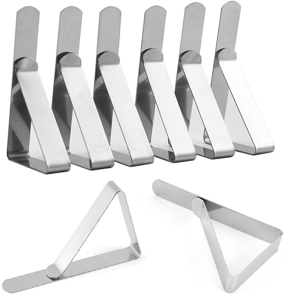 Table Cloth Clips 8pcs, Stainless Steel Metal Triangle Picnic Table Clips for Home, Restaurant, Picnic, Party