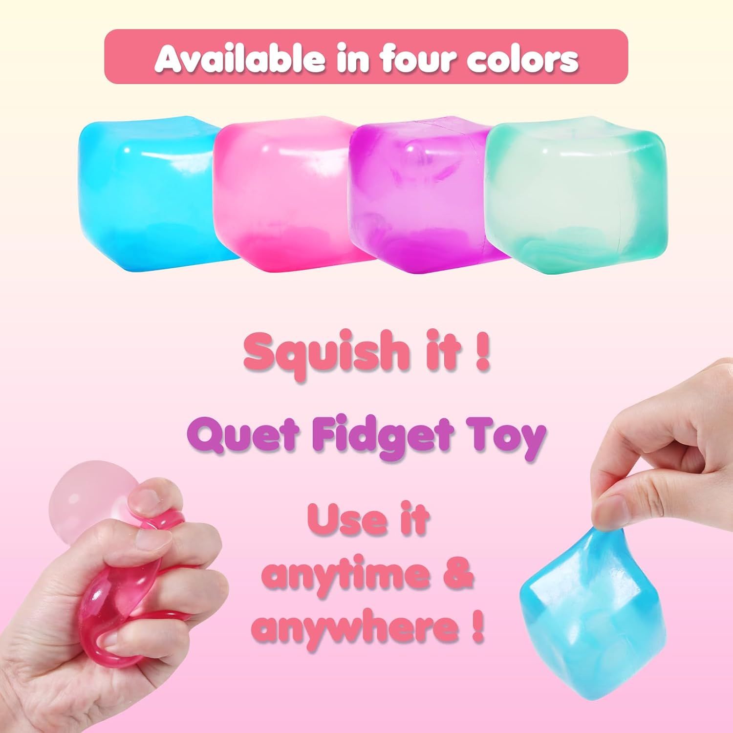 3-Pack Squishy Stress Cube Fidget Toys, Slow Rising Gel Sensory Squeeze Blocks for Anxiety Relief, Quiet Desk Toy for Kids and Adults (Pink Purple Blue) — image 2